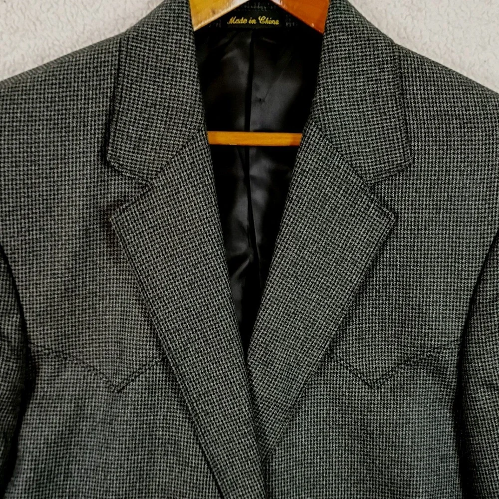 Circle S Western Blazer Mens 42R Gray Houndstooth Cowboy Country Sport Coat